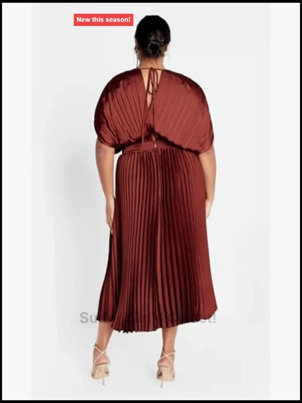 Plus Size Cocktail Dress Midi Satin Pleated V-Neck Sleeveless